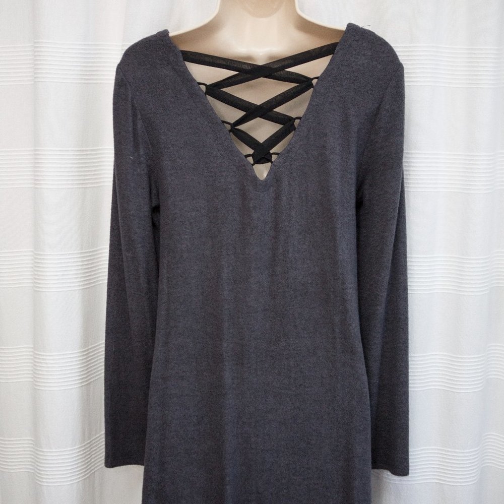 Buttery Soft Charcoal Statement Back Sweater Dress w. Pockets!